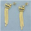 Image 3 : Reversable Herringbone Ball Bead Dangle Earrings in 14k Yellow Gold