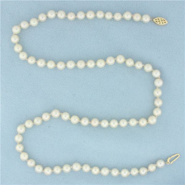 Cultured Akoya Pearl Strand Necklace with 14k Yellow Gold Filigree Clasp