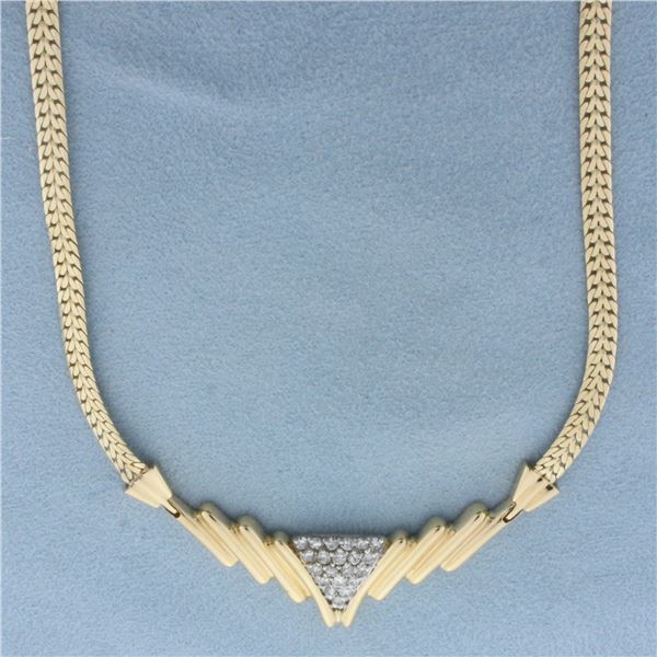 Pave Diamond V Necklace in 14k Yellow Gold