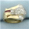 Image 2 : Antique Old European Diamond and Ruby Cross Design Ring in 14k Yellow Gold
