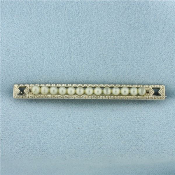 Antique Seed Pearl Pin in 10k White Gold