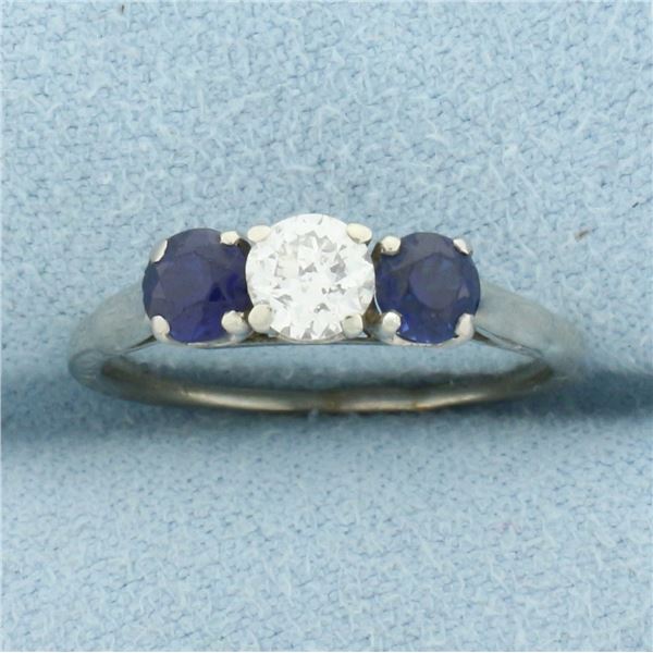 Diamond and Sapphire 3-Stone Ring in 14k White Gold