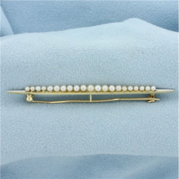 Vintage Seed Pearl Pin Brooch in 14k Yellow Gold