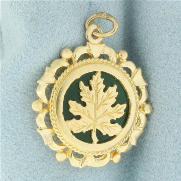 Nature Leaf Jade Charm in 14k Yellow Gold