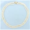 Image 1 : Triple Strand Pearl and Gold Bead Necklace in 14k Yellow Gold