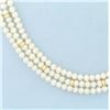 Image 3 : Triple Strand Pearl and Gold Bead Necklace in 14k Yellow Gold