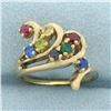 Image 1 : Multi-Gemstone Wave Ring in 14k Yellow Gold