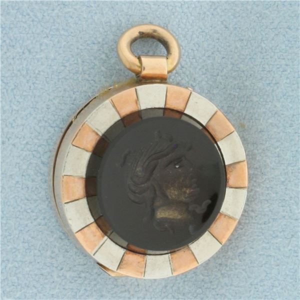 Antique Mourning Hair Locket Charm or Pendant in 10k Rose and White Gold