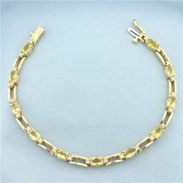 Citrine and Diamond Tennis Bracelet in 14k Yellow Gold