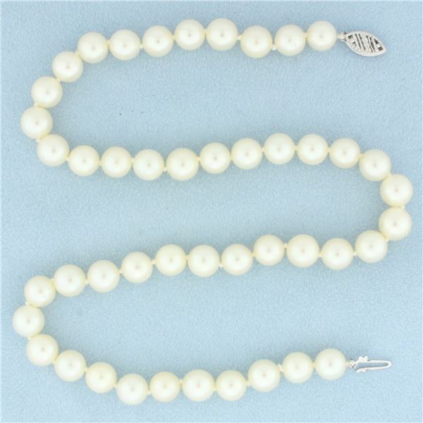 Cultured Akoya Pearl Strand Necklace with 14k White Gold Filigree Locking Clasp