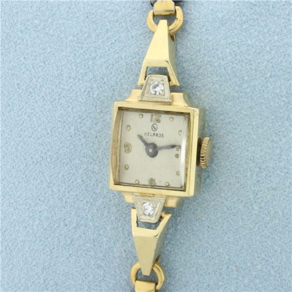 Antique Helbros Diamond Ladies Watch in 14k Yellow Gold Case