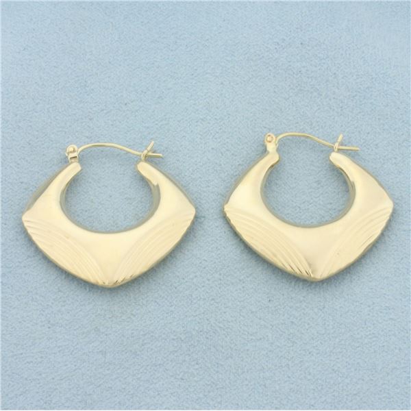 Deco Style Squared Hollywood Regency Hoop Earrings in 14k Yellow Gold