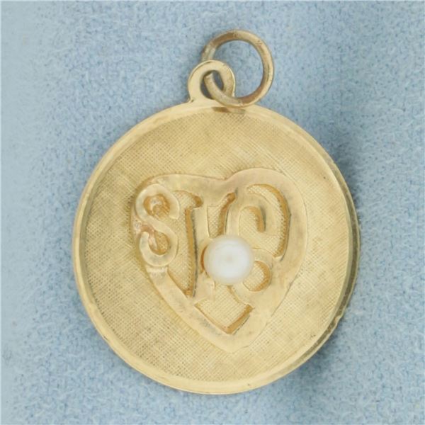 Sweet 16  Pearl Charm or Pendant in 14k Yellow Gold