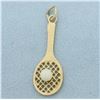 Image 1 : Tennis Racket Pearl Charm in 14k Yellow Gold