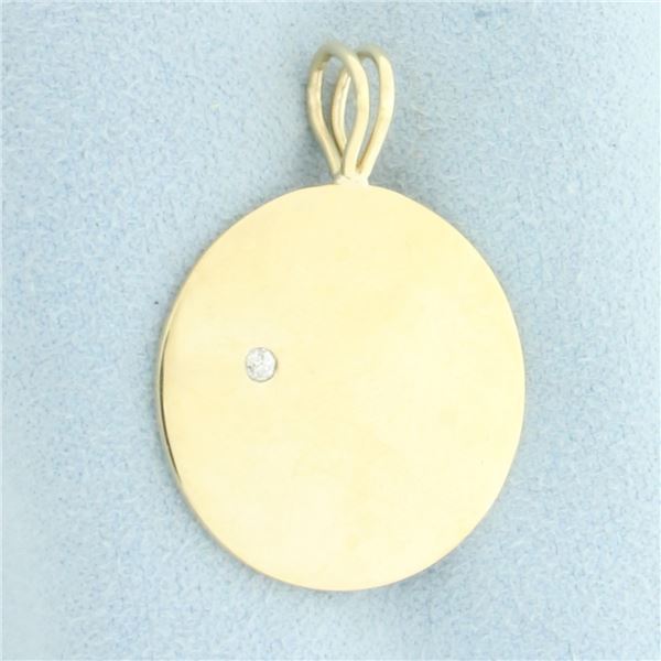 Diamond Engravable Medallion Disc Pendant in 14k Yellow Gold