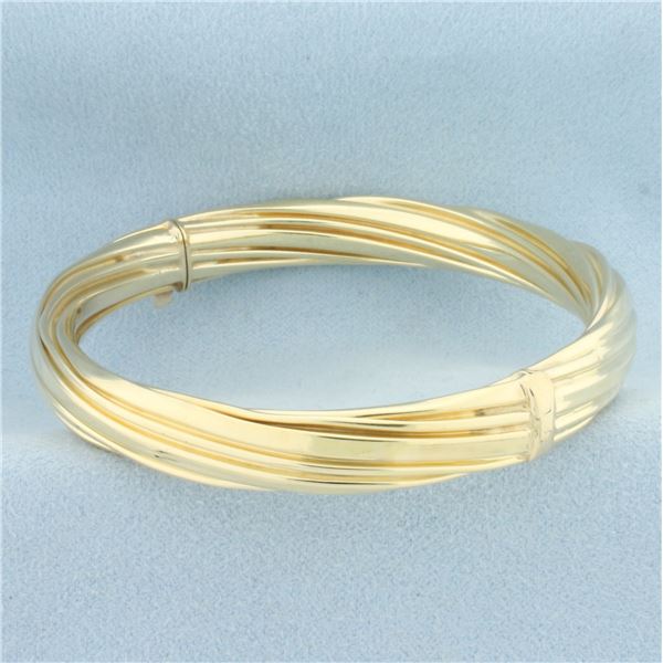 Hinged Twisting Design Bangle Bracelet in 14k Yellow Gold