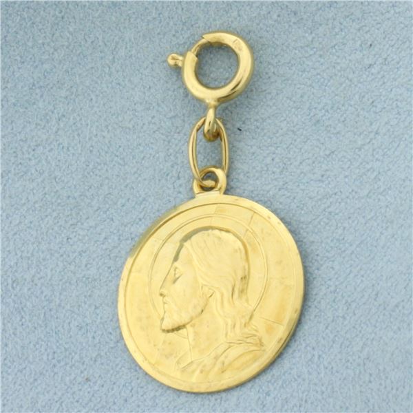 Jesus Spanish Protection Medallion Charm in 18k Yellow Gold