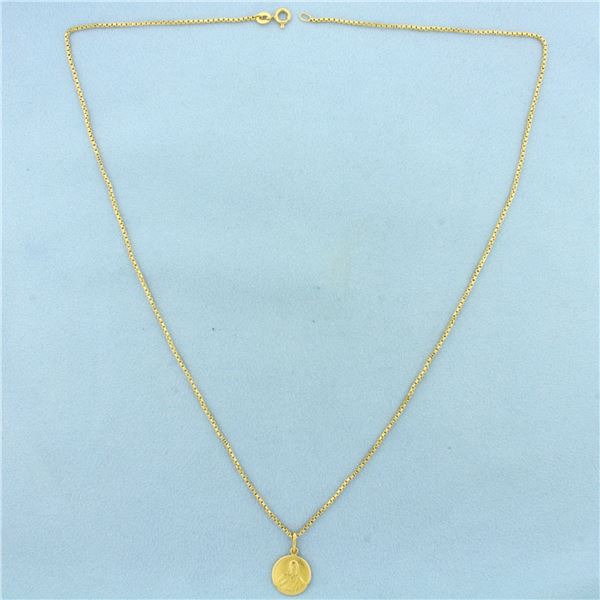 Jesus Pendant on Box Chain Necklace in 18k Yellow Gold