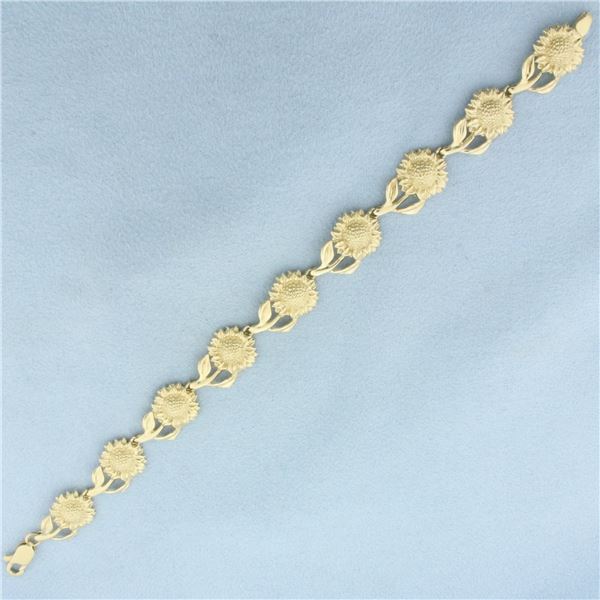 Sunflower Link Bracelet in 14k Yellow Gold