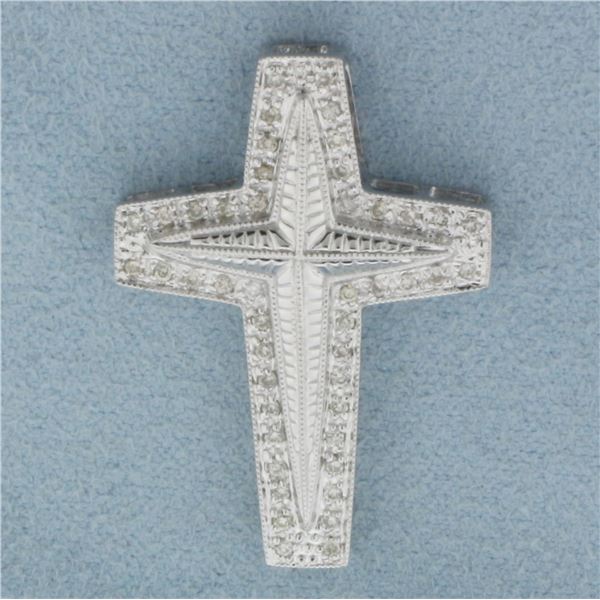 Diamond Pave Cross Pendant or Slide in 14k White Gold