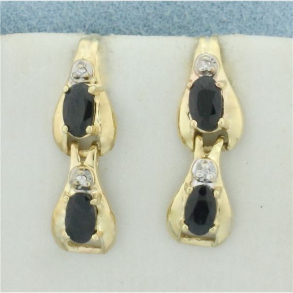 Sapphire and Diamond Dangle Earrings in 14k Yellow Gold