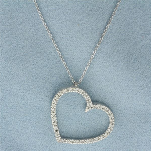 Diamond Heart Necklace in 18k White Gold Heart and 14k White Gold Chain