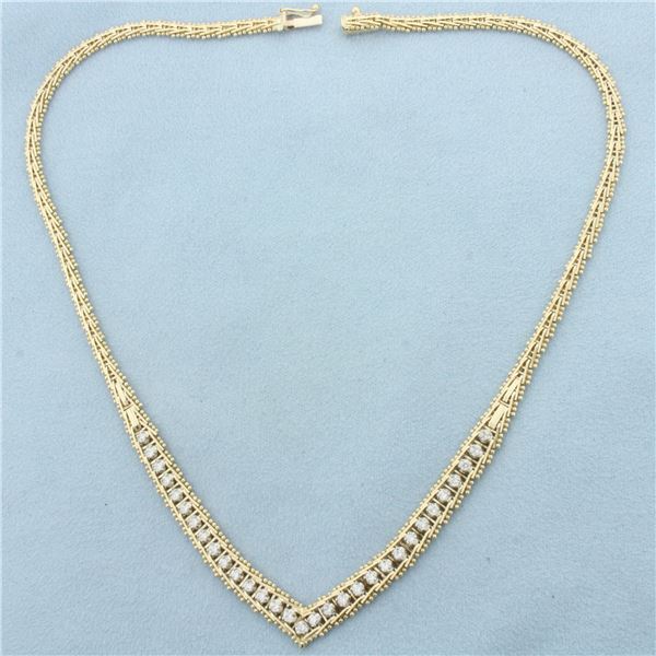 Italian Diamond V Necklace in 14k Yellow Gold