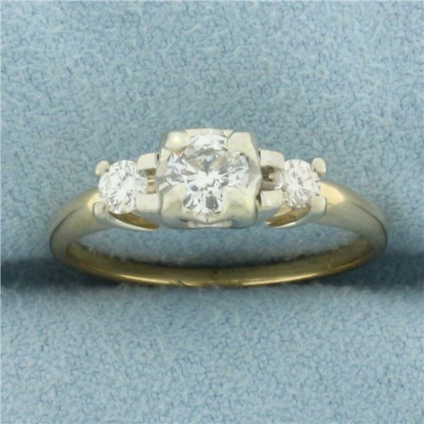 3 Stone Diamond Engagement Ring in 14k Yellow Gold