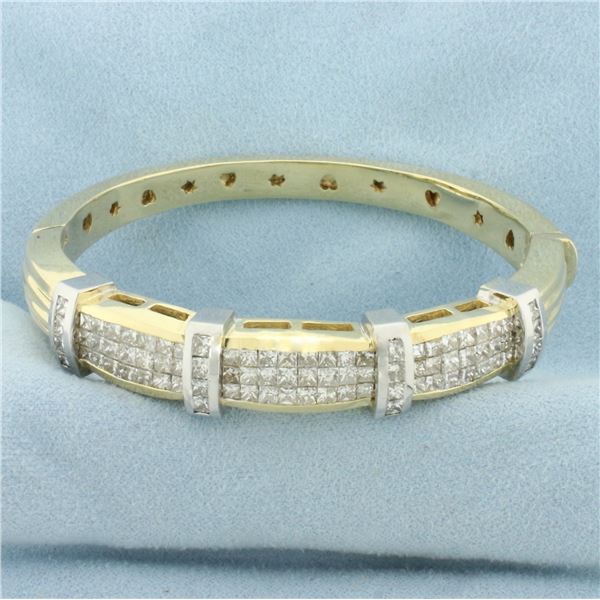 Invisible Set Diamond Hinged Bangle Bracelet in 14k Yellow and White Gold