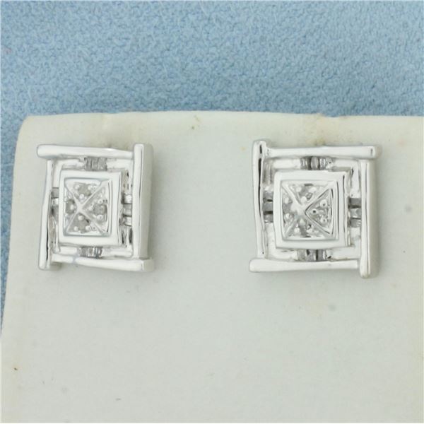 Diamond Square Button Earrings in 10k White Gold