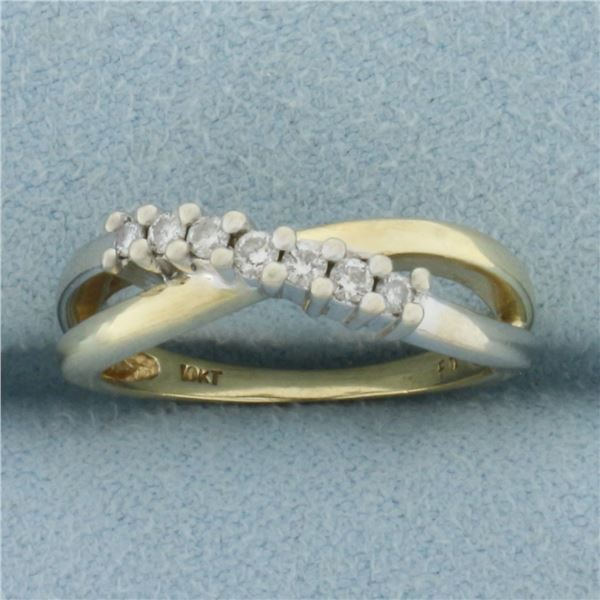Two Tone Diamond Criss Cross Ring in 10k Yellow and White Gold