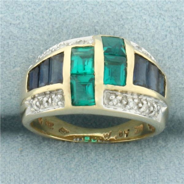 Sapphire, Tourmaline, and Diamond Ring in 14k Yellow Gold