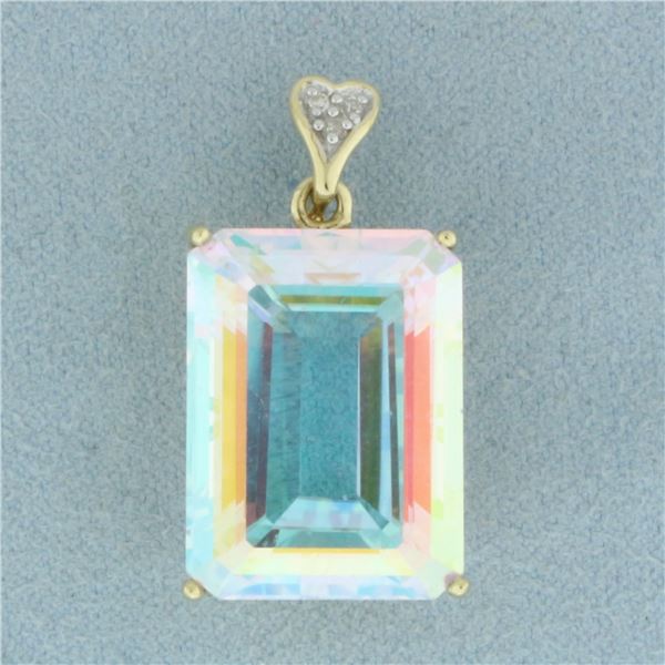 Large Mystic Topaz and Pave Diamond Heart Pendant in 14k Yellow Gold