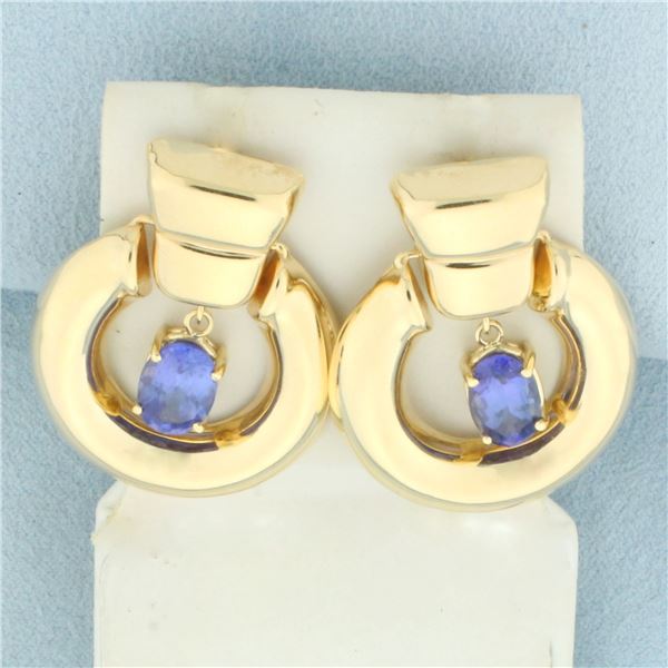 AAA Tanzanite Doorknocker Earrings in 14k Yellow Gold