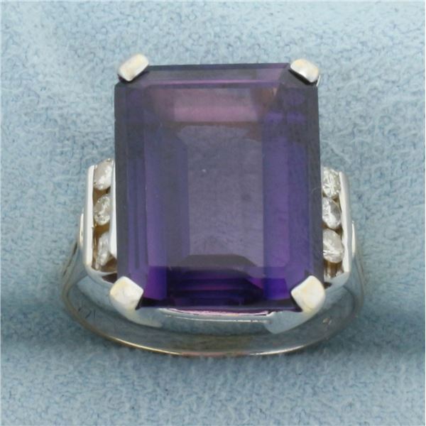 Amethyst and Diamond Statement Ring in 14k White Gold