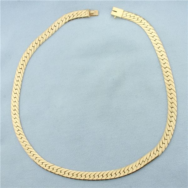 16 Inch Herringbone Link Choker Necklace in 14k Yellow Gold
