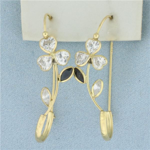 Sapphire Flower Drop Earrings in 18k Yellow Gold