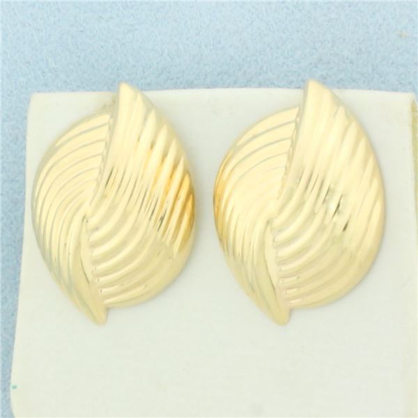 Puffy Ridged Statement Earrings in 14k Yellow Gold