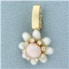 Image 1 : Akoya Pearl and Diamond Pendant in 14k Yellow Gold