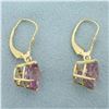 Image 2 : Checkerboard Cut Pink Topaz Dangle Earrings in 14k Yellow Gold
