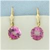 Image 3 : Checkerboard Cut Pink Topaz Dangle Earrings in 14k Yellow Gold