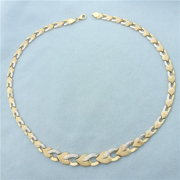 Heart Link Necklace in 10k Yellow and White Gold