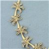 Image 2 : Diamond Palm Tree Link Bracelet in 14k Yellow Gold