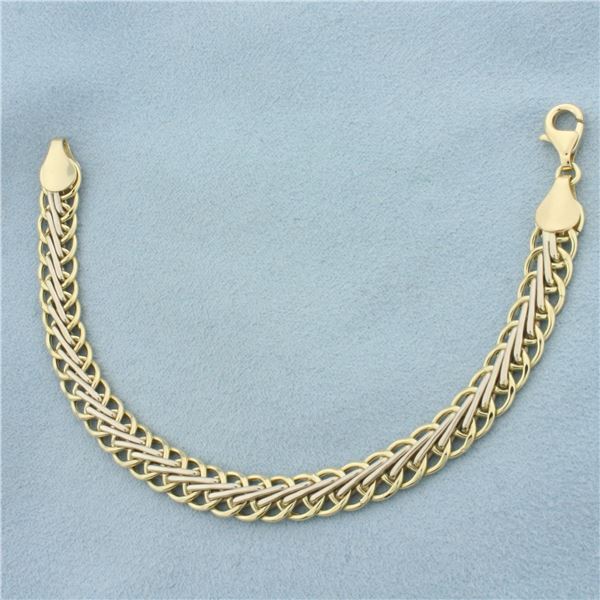 Italian Two Tone Woven Link Bracelet in 14k Yellow and White Gold