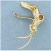 Image 2 : Hummingbird Emerald and Diamond Brooch Pin in 14k Yellow Gold