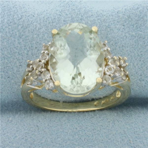 Prasiolite and White Sapphire Ring in 10k Yellow Gold