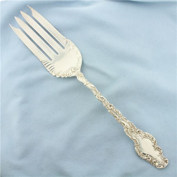 Durgin Watteau J.E. Caldwell Sterling Silver Large Solid Cold Meat Fork