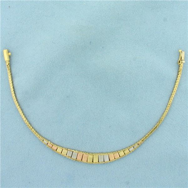 Italian Tri-Color Bar Link Bracelet in 14k Yellow, White, and Rose Gold