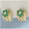 Image 1 : Emerald and Diamond Flower Earrings in 18k Yellow Gold