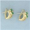 Image 2 : Emerald and Diamond Flower Earrings in 18k Yellow Gold